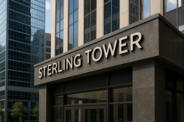 Sterling Tower modern commercial building exterior sign