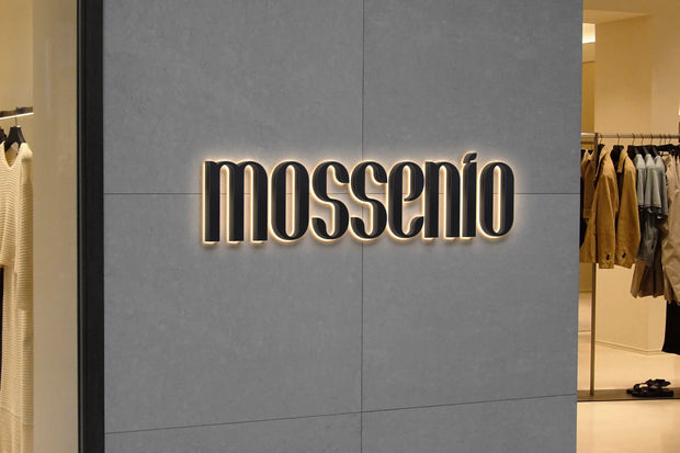 Mossenio illuminated retail storefront halo-lit channel letter sign
