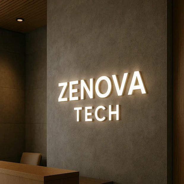 Zenova Tech illuminated office reception sign