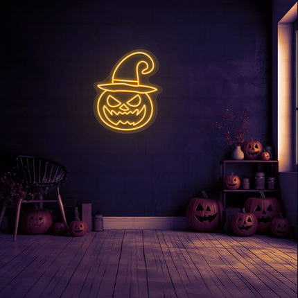 Angry Pumpkin With Hat Neon Sign | Indoor | Wall Mounting