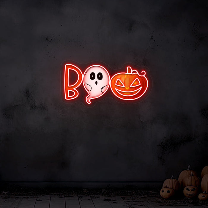 Boo Ghoul And Pumpkin Neon Artwork | Indoor | Wall Mounting