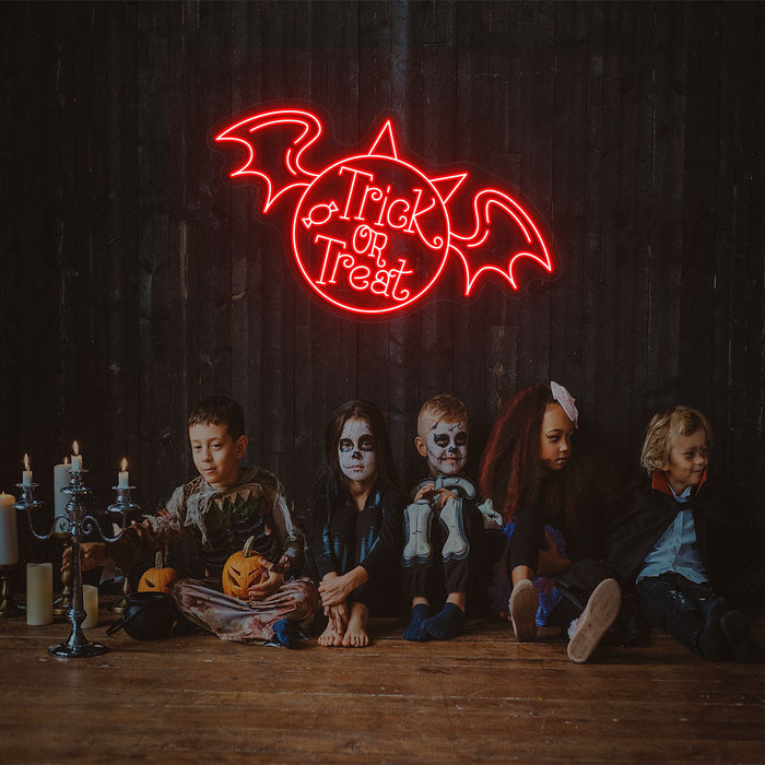 Trick Or Treat With Wings Neon Sign | Indoor | Wall Mounting